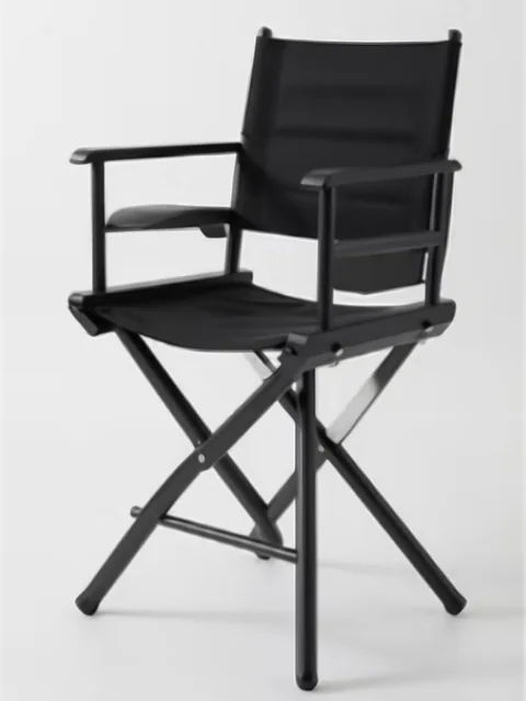 Isosceles: silla tipo director con estructura en tijera y asiento de tela en negro