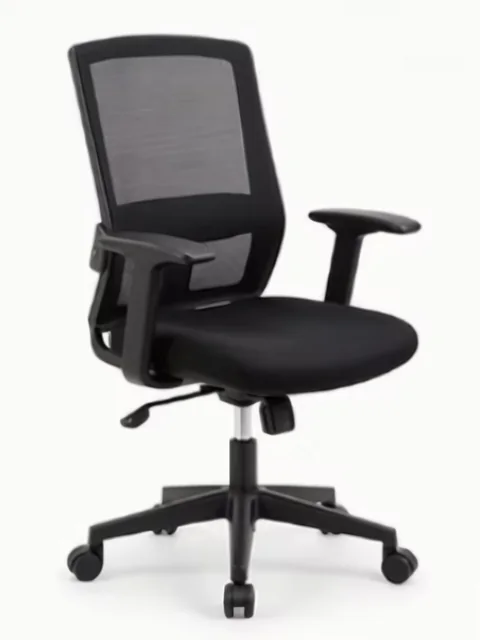 Sevilla 1C: silla de oficina en negro, con respaldo de malla y asiento tapizado