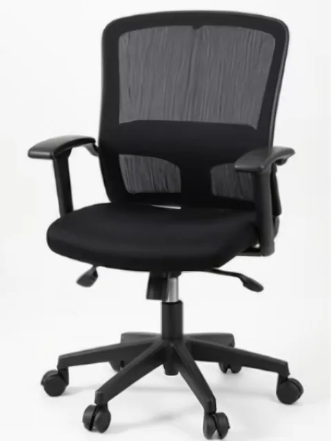 Strong: silla de oficina de respaldo ancho en malla, con asiento tapizado en negro